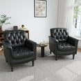 thumbnail image 6 of UIXE Faux Leather Accent Chair for Living Room, Tufted Arm Chair Retro Upholstered Club Armchair with Solid Wood Legs, Blue Black, 6 of 6
