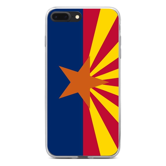 DistinctInk Clear Shockproof Hybrid Case for iPhone 7 PLUS / 8 PLUS (5.5" Screen) - TPU Bumper, Acrylic Back, Tempered Glass Screen Protector - Arizona State Flag - US State Flag