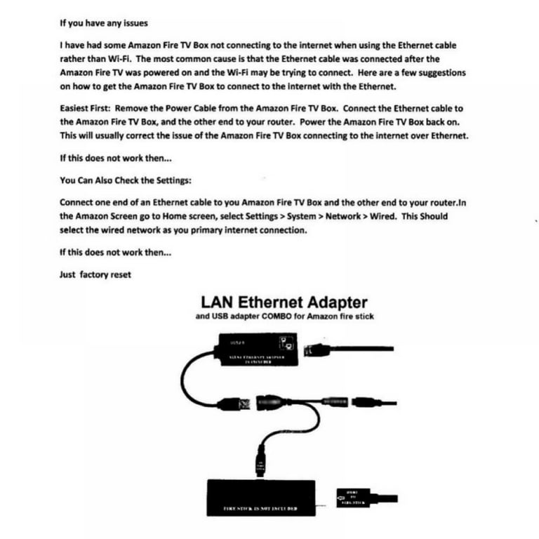LAN Ethernet Adapter for  FIRE TV 3 or STICK GEN 2 or 2 STOP
