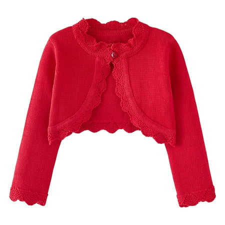 

HAOTAGS Girls Knit Cotton Cardigan Kids Long Sleeve Cover Up Tops Toddler Sweater Red Size 8 Years