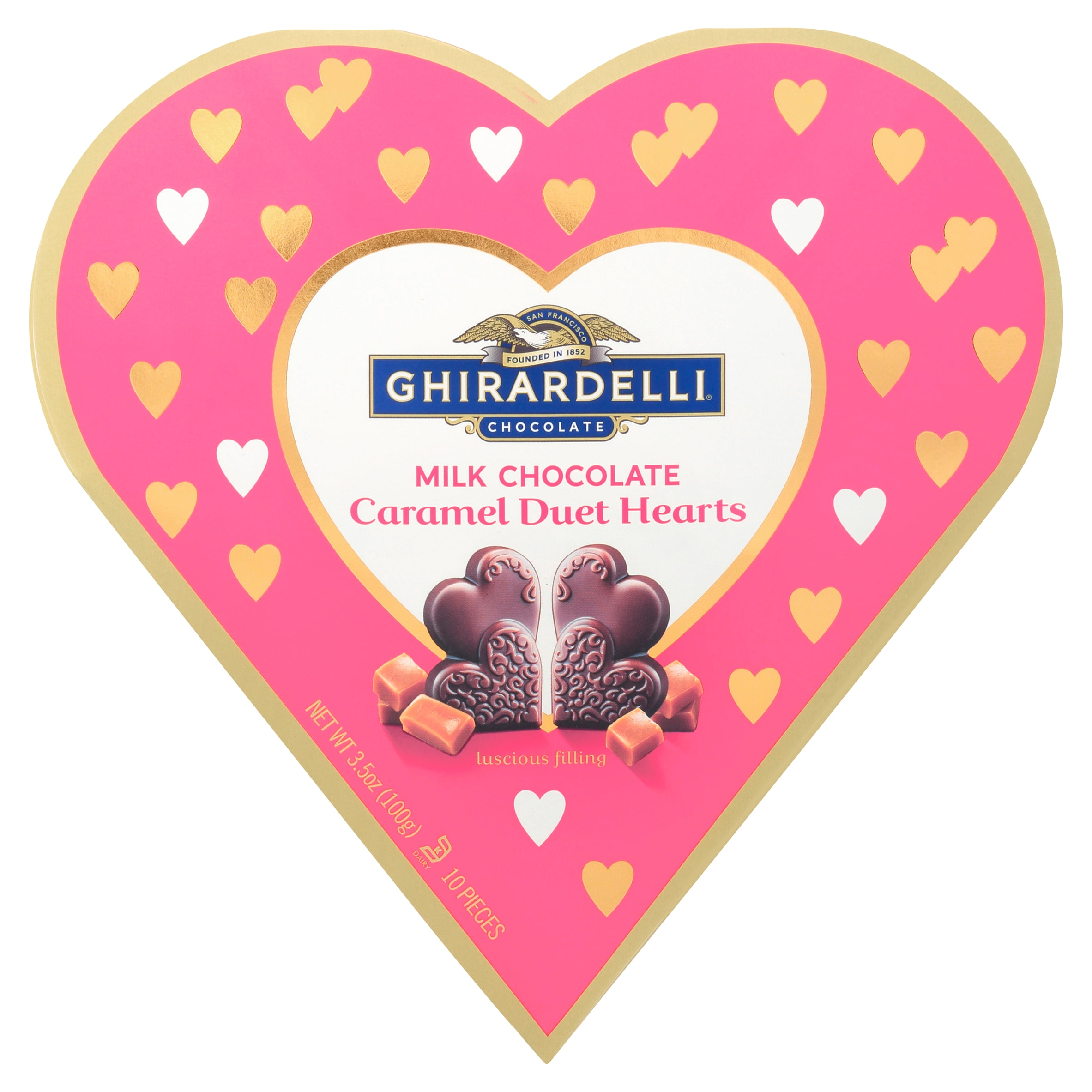 Ghirardelli Chocolate Caramel Duet Hearts Milk Chocolate, 10 count, 3.5