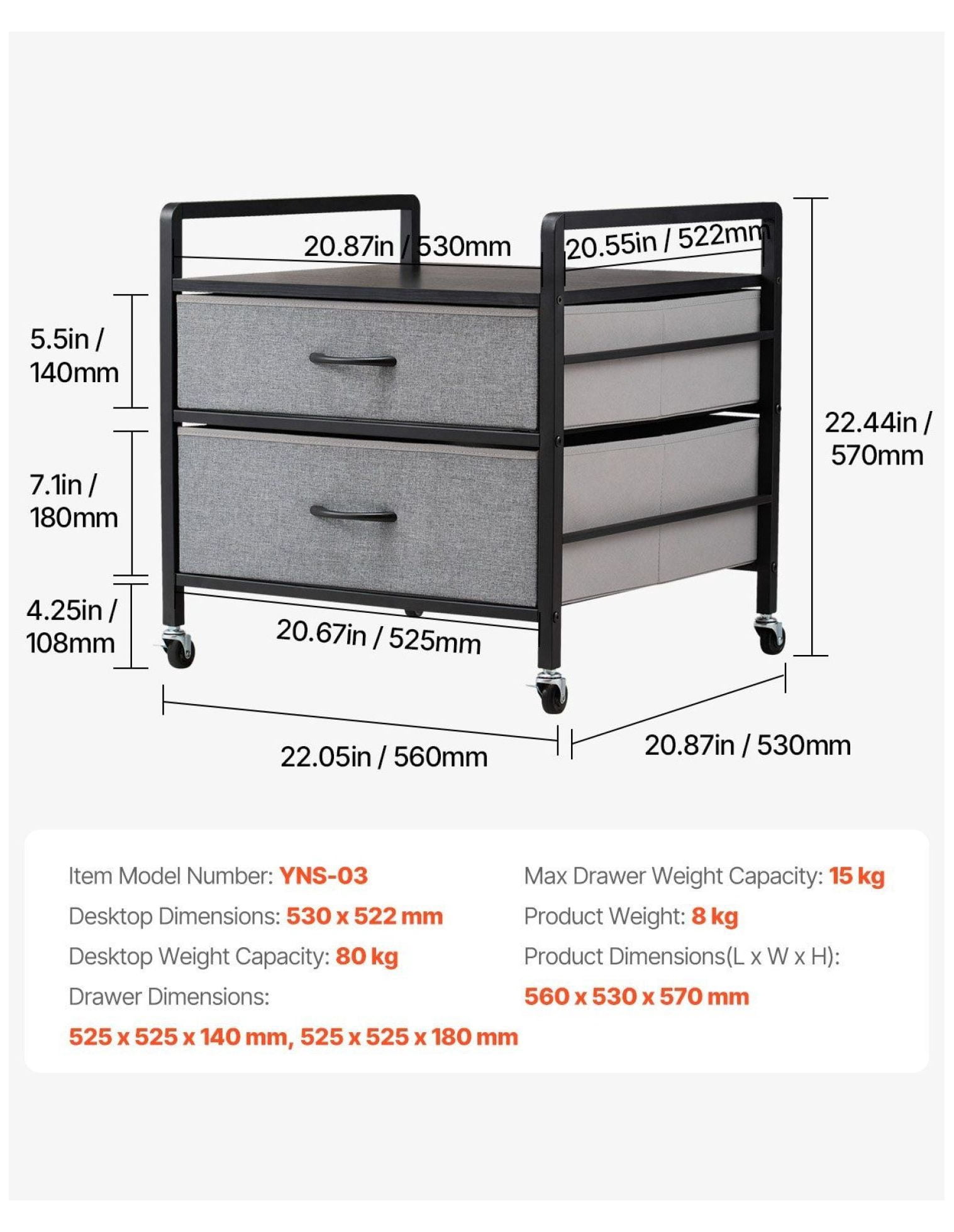 Mini Fridge Stand with Storage, 176 lbs Capacity, Gray Woodgrain - 2 Drawers, Mobile Refrigerator Table, Durable Small Appliance Stand