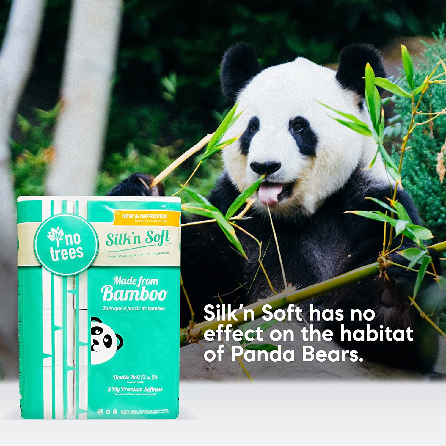 Bamboo Toilet Paper - Tree-Free Environment Safe Biodegradable Septic-Safe Fragrance Free Strong Dependable Panda Friendly Absorbent Bathroom Tissue 3-Ply - (12 Rolls)… Bleached