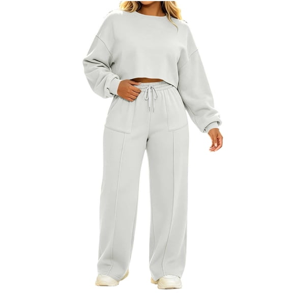 KyCheLot Women's Sweatsuits Oversized 2 Piece Outfits Long Sleeve Pullover Tops and Sweatpants Casual Set