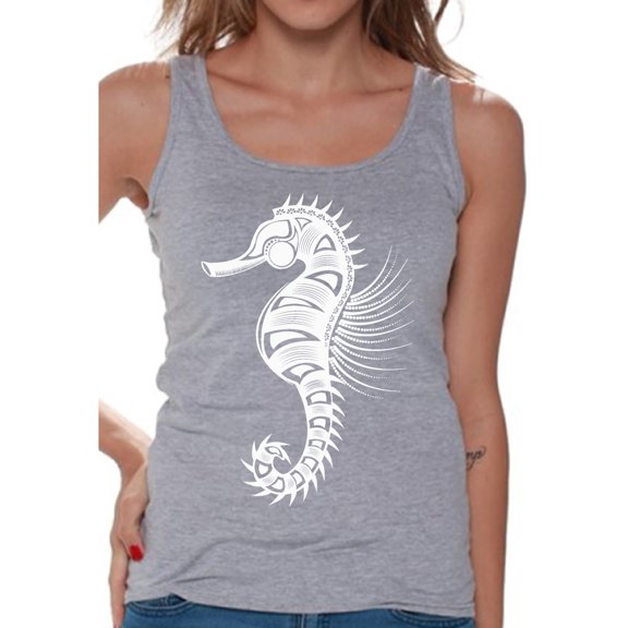 Awkward Styles Seahorse Tanks for Women Patterned Tank Top for Ladies Women Fashion Collection Tracery Tshirt for Mom Indian Pattern T-Shirt for Her Gifts for Wife Seahorse Shirts Marine T-Shirt