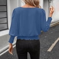 thumbnail image 3 of thefmos Women's Fall Long Sleeve Ruffle Blouses Round Neck Smocked Pullover Tops Casual Basic Tshirt Solid Dressy Cute Winter Fashion Tops, Blue XL, 3 of 7