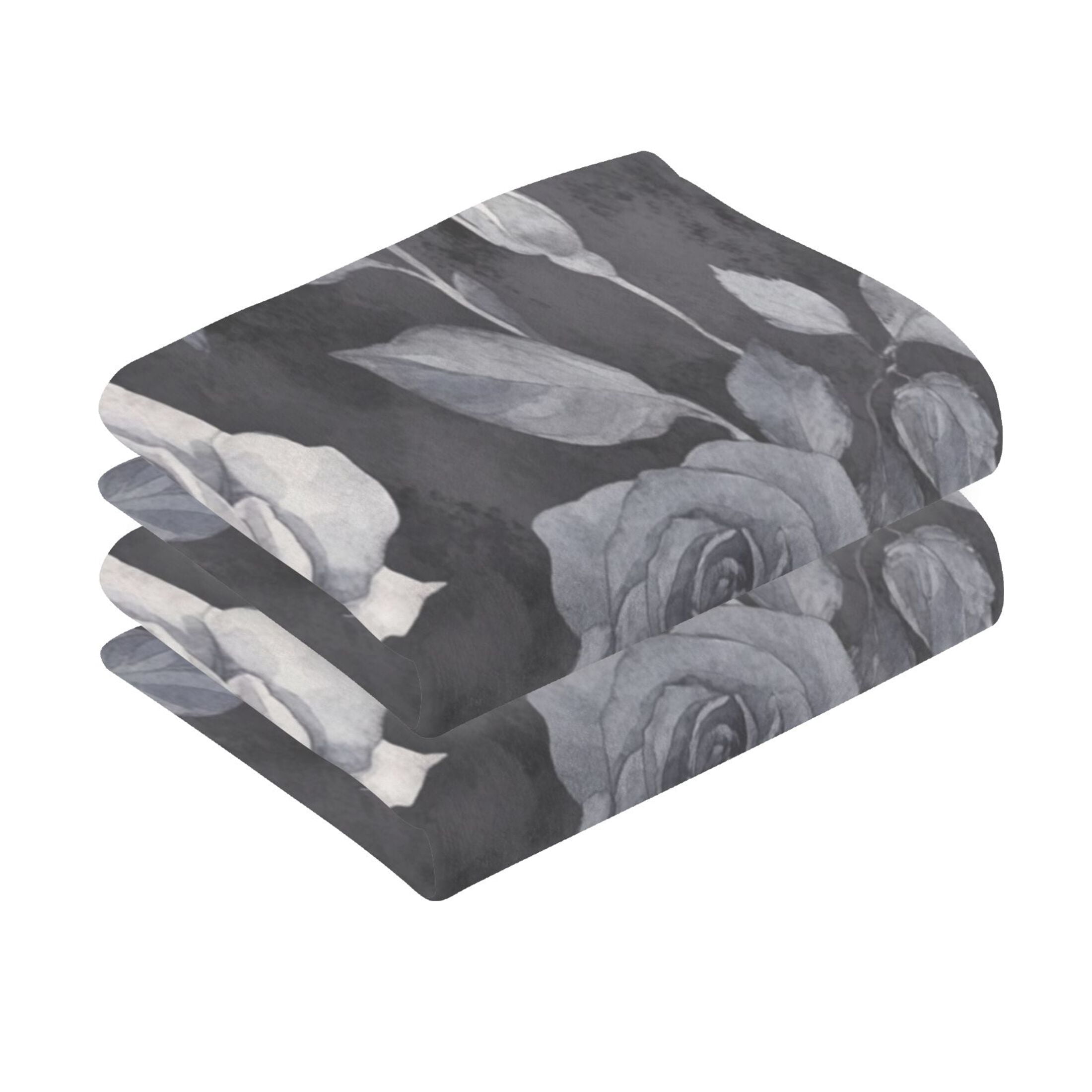 Cotton Towel Two-Piece 16x28 Inch One Sizex2 Face Towel Set Towel Set Cotton Hand Bath Towel Bathroom Beach Black Flowers Seamless