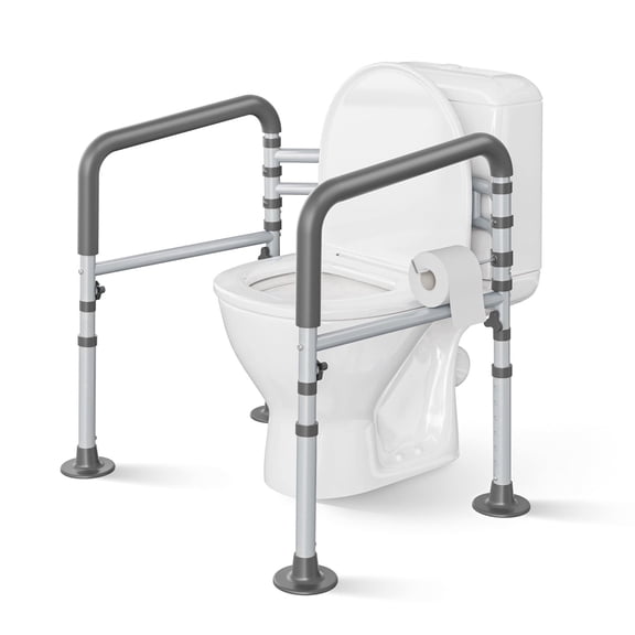 Loyoda Toilet Safety Rail for Elderly and Handicap, Adjustable Height & Width, Stand Alone Toilet Safety Frame, Supports up to 350Lbs (Gray)