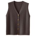 thumbnail image 5 of DuoJiaJ Womens Ribbed Sweater Vest, V Neck Button Front Sleeveless Layering Brown S, 5 of 5