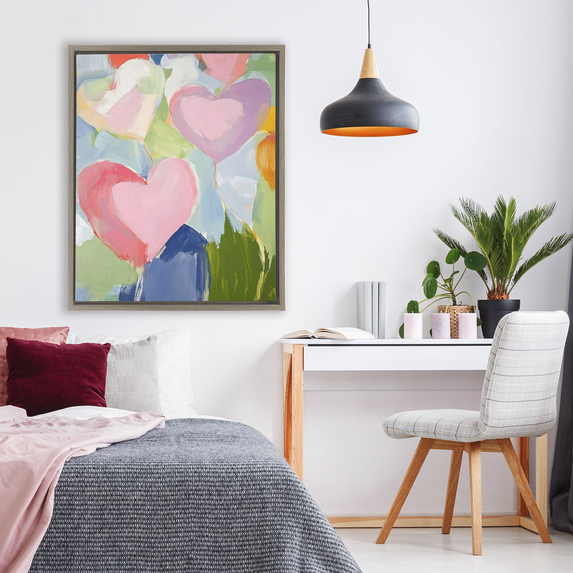 Stupell Industries Pink Hearts Abstraction Brown Framed Floater Canvas Wall Art, design by The Prints Vibe