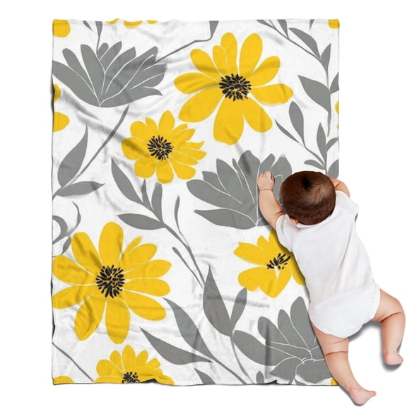 Yellow and Gray Pioneer Flower Blanket,Comfortable Soft Flannel Throw Blanket,All Season,Warm Lightweight Blankets for Sofa Bed Couch Living Room Chair,30"x40"(80x100cm)
