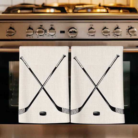 Beige Kitchen Towels Set of 2, Simple Gradient Ice Hockey Funny Sport Game Art Absorbent Dish Towels for Kitchen, Microfiber Hand Towel, Quick Drying Tea Towel for Cleaning Decorative Dishcloths