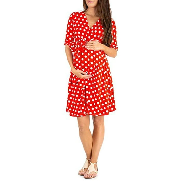 Nituyy Women Maternity Dress Casual V Neck Dot/Floral Print Half Sleeve Dress for Pregnancy Clothes Photoshoot