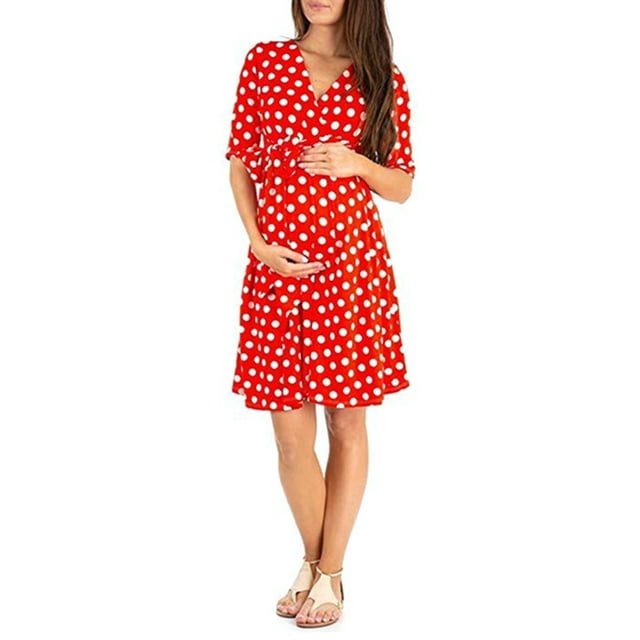 SUNSIOM Robe de Maternité pour Femmes Décontractée à Col en V à Pois/fleurie à Manches Mi-Longues Robe pour Grossesse Vêtements Séance Photo