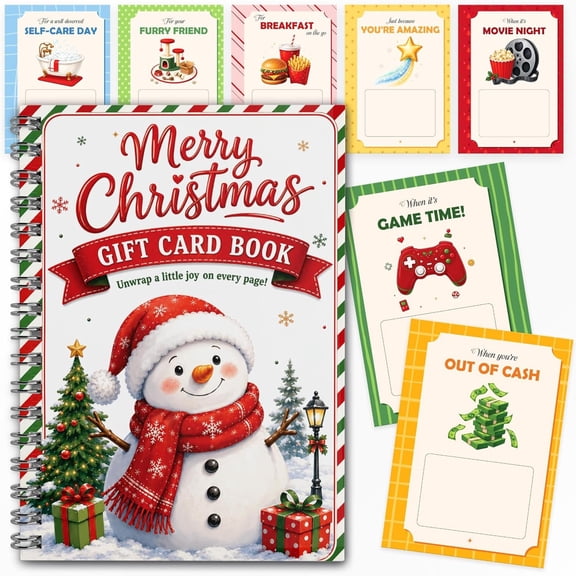 Christmas Gift Card Book for Adults, Spiral Bound Merry Cash Card Holder 5x7 Spiral Gift Cards Book with 12 Themed Holder Pages, DIY Christmas Stocking Stuffer for Family, Friends & Kids