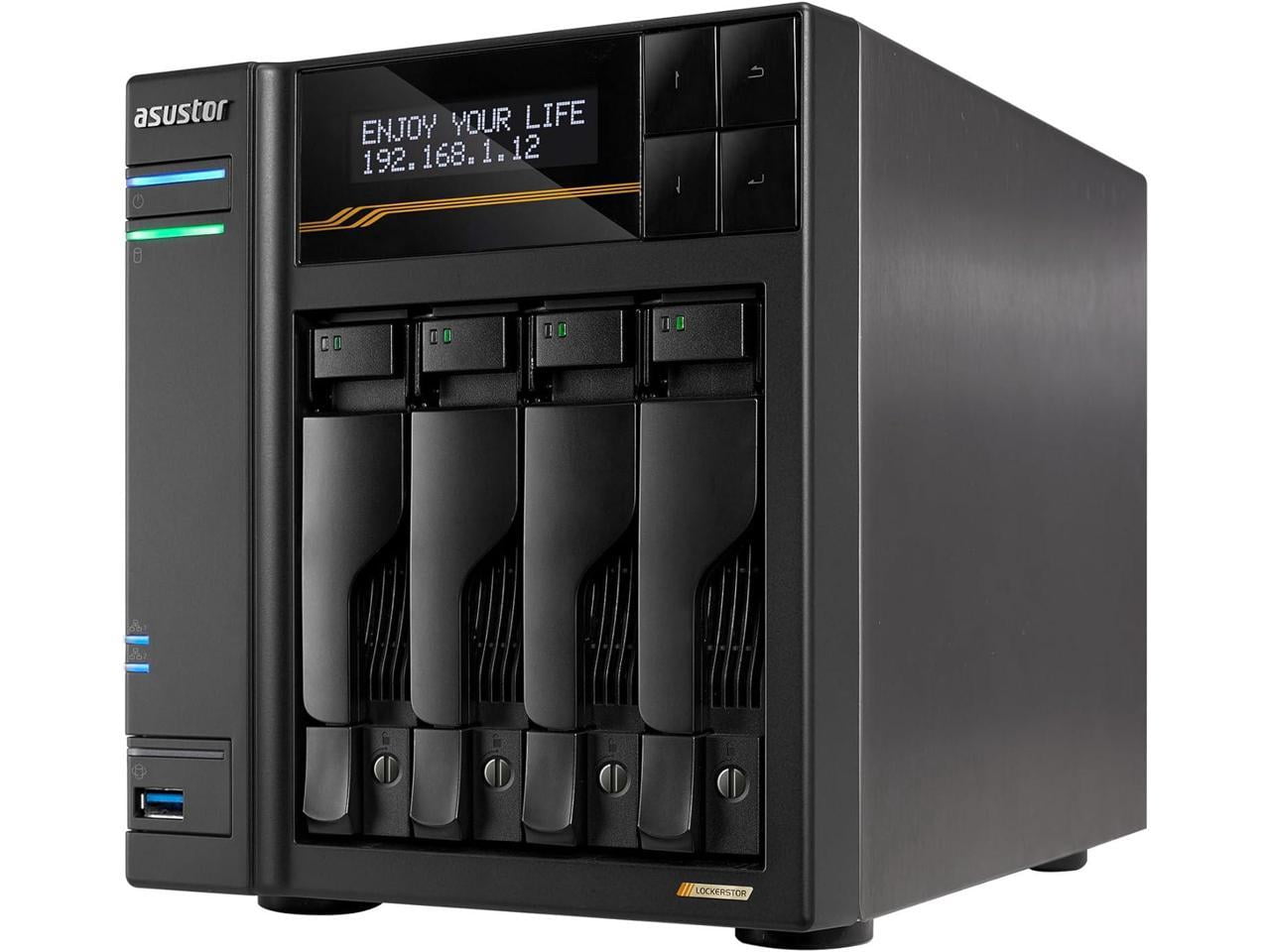 Asustor Lockerstor 4 Gen3 AS6804T, 4 Bay NAS, AMD Ryzen Quad-Core 2.3 GHz, 16GB RAM ECC DDR5, 4 M.2 NVMe Slots, Dual 5GbE and Dual 10GbE Port, USB 4.0 Type-C, Network Attached Storage (Diskless) - ...