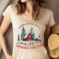thumbnail image 4 of Farmhouse Christmas T-Shirt | Rustic Red Barn Holiday Graphic Tee, Gold, Size L, 4 of 6