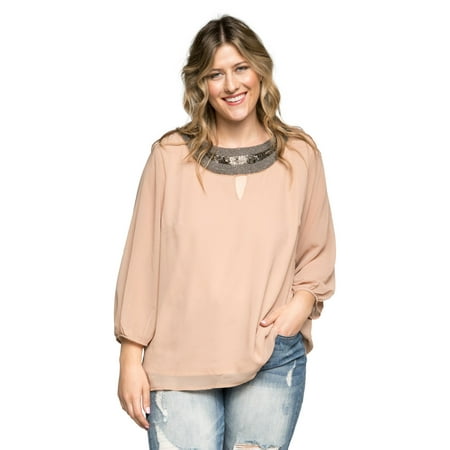 Keyhole Beaded Halter Top - Xehar Women's Plus Size Casual Keyhole Beaded Blouse Top