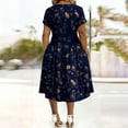 thumbnail image 4 of Ayolanni V-Neck Women Summer Dresses Short Sleeve Boho Floral Midi A-Line Dress Fitted Waist Going Out Vacation Beach Twist Sundress with Pockets Blue XXXL, 4 of 5