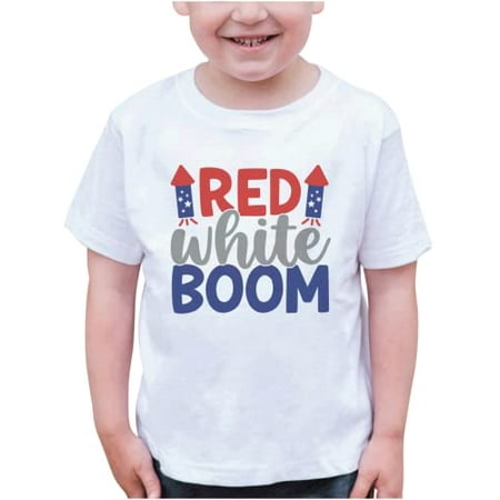 

7 ate 9 Apparel Kids Patriotic 4th of July Shirt - Red White Boom Fireworks White T-Shirt 6 Months