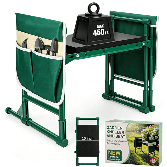 XIBUFE Garden Kneeler and Seat for Seniors- Heavy Duty Anti-Tip Gardening Stool with Widened Thick Soft Kneeling Pad,Foldable Garden Bench with Sturdy Handles,Gardening Gifts for Women Mom