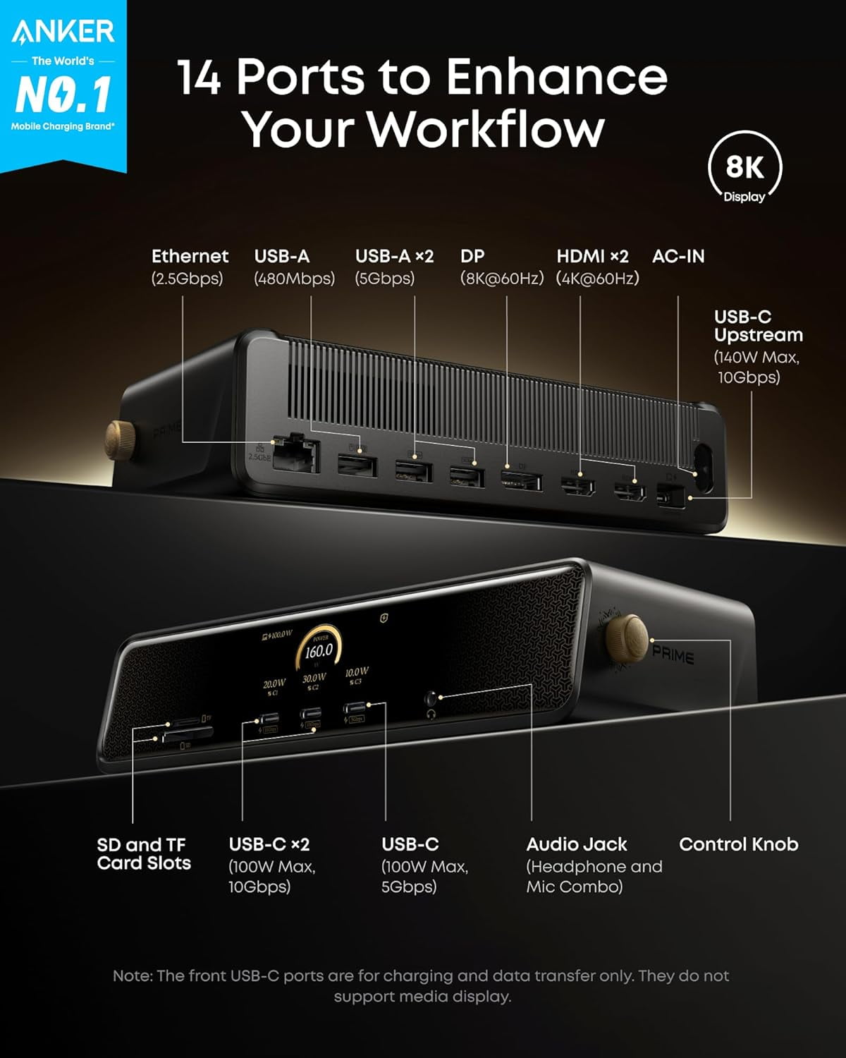 Anker Prime Docking Station (DL7400) Black Myth: Wukong Limited Edition, 14-Port Triple Display, 140W Max, Triple 4K 60Hz, Compatible for macOS and Windows (The Latest DisplayLink Driver Required)