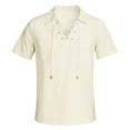 thumbnail image 2 of T-Shirts Amples à Manches Courtes Col en V avec Cordon de Serrage Rétro pour Hommes, 2 of 5