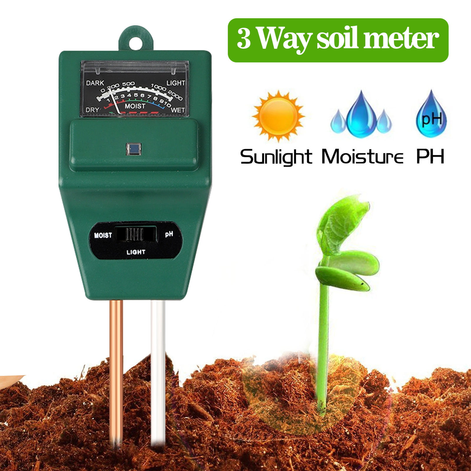 Soil PH Meter, TSV 3-in-1 Moisture Sensor Meter / Sunlight / PH Soil