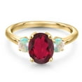 thumbnail image 3 of Gem Stone King 18K Yellow Gold Plated Silver Ruby Red Mystic Quartz and Simulated White Opal Engagement Ring for Women | 2.30 Cttw | Oval 9X7MM | Gemstone Birthstone | Size 6, 3 of 6