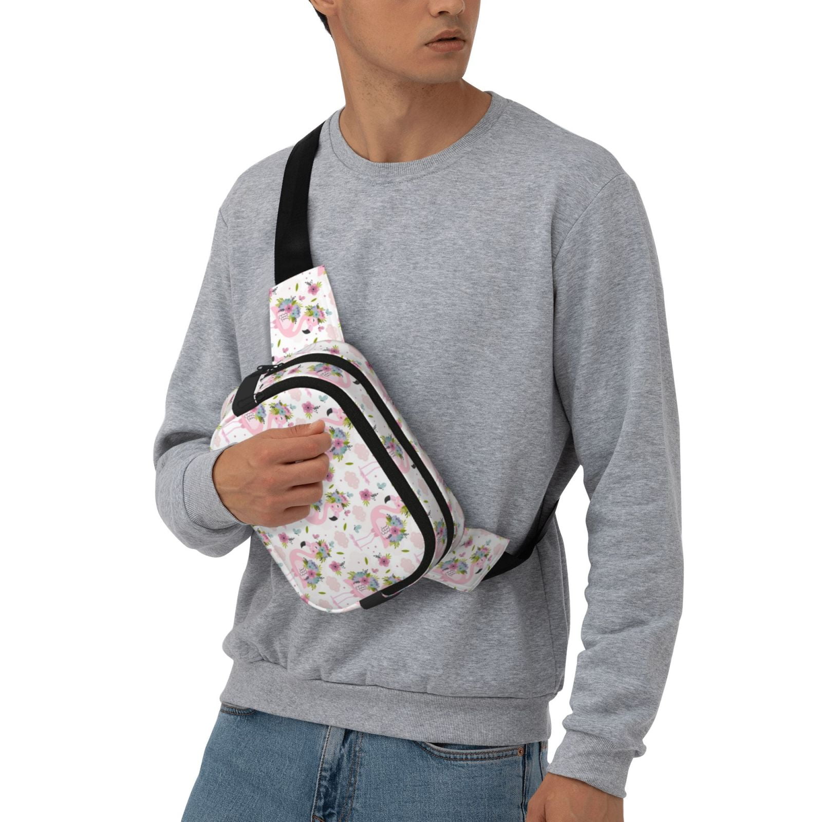 Picia Flamingo And Flowers Print Square Double-Layer Waist Bag Mini Adjustable Waist Belt Bag Exercise Running Travel Hiking