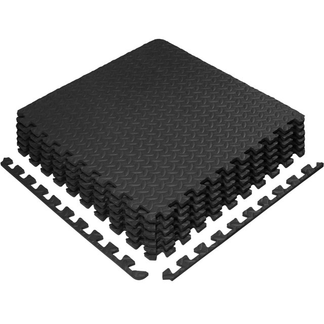 Yes4All Interlocking Exercise Foam Mats – Interlocking Floor Mats for Gym Equipment – Eva Interlocking Floor Tiles (24 Square Feet – Black – 6 pcs)