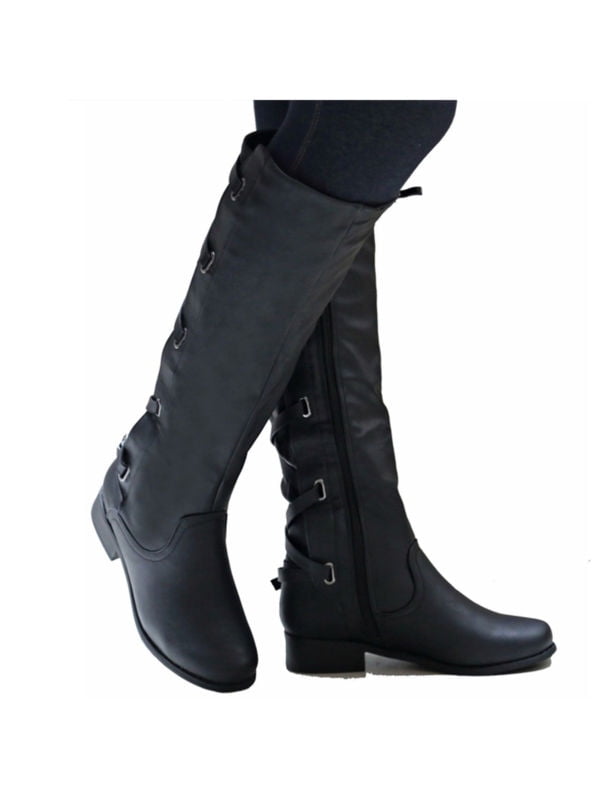 knee high leather boots lace up