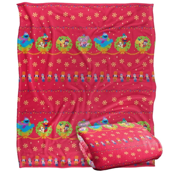 Sesame Street Furry Friends Forever Wreath Pattern Kids Silky Touch Blanket, 50'x60'