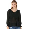 thumbnail image 1 of Allegra K Blusa Top Cuello En V Color Sólido Manga Larga Volantes Para Mujeres Negro L, 1 of 6