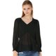 thumbnail image 1 of Allegra K Blusa Top Cuello En V Color Sólido Manga Larga Volantes Para Mujeres Negro L, 1 of 6