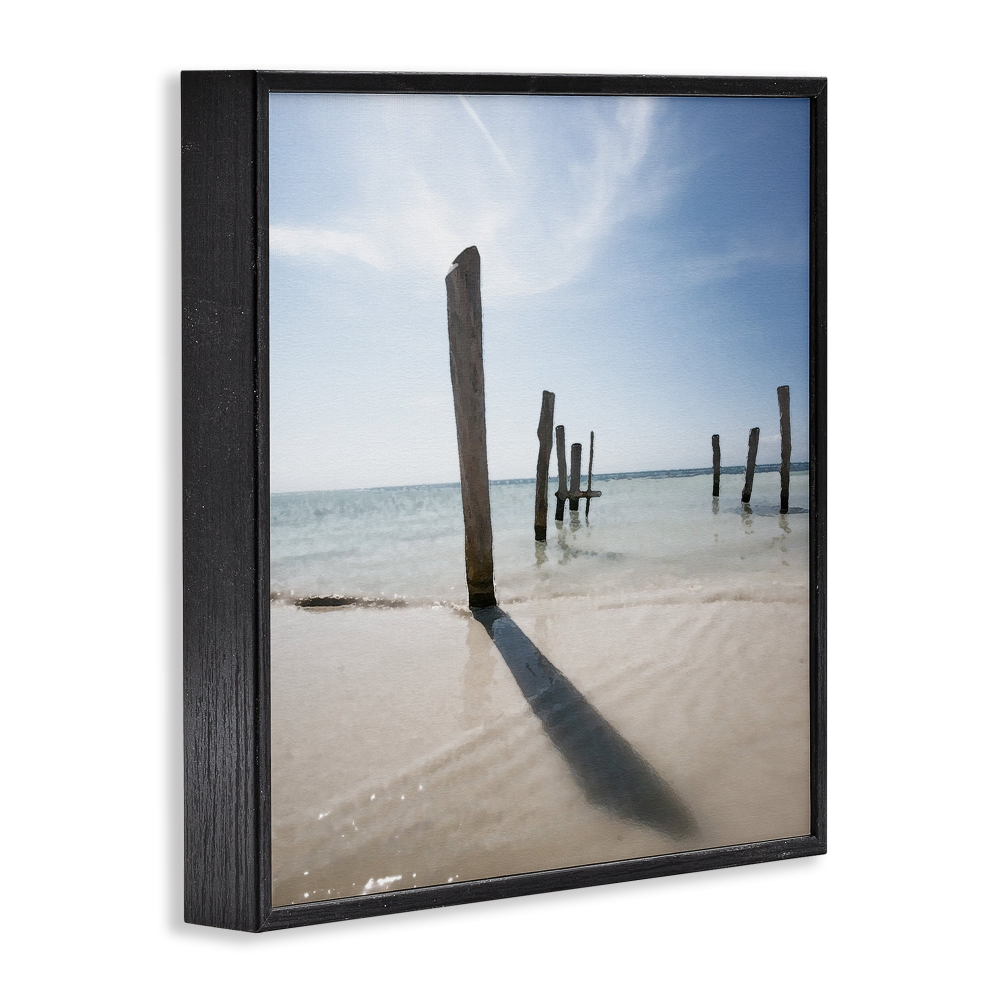 Stupell Industries Eight Beach Posts Coastal Photography Black Framed Art Print Wall Art, 24 x 24