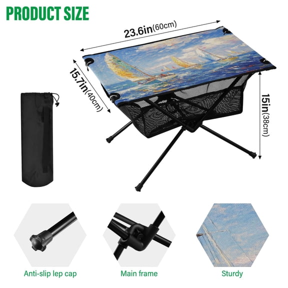 BZSMCE Camping Tables Simple Folding Table Sailing Into The Horizon Pattern Size:23.6*15.7in