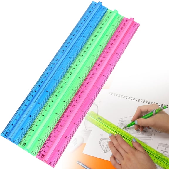 Dreamyjuly 12-Inch Plastic Ruler with Handle - Precise Transparent Measuring Tool with Inch and Centimeter Graduations, Suitable for Students and Teachers, (Blue, 1Pcs)