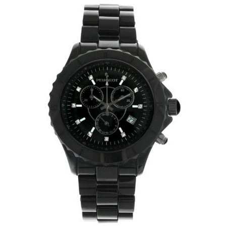 Men's Swiss Chronograph Black Genuine Ceramic Crystal Marker Dress Watch PS968