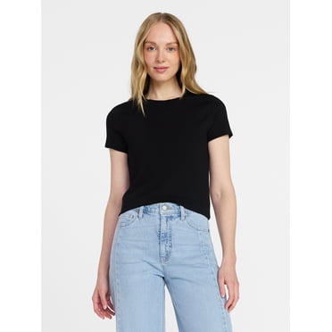 Time and Tru Women's Slim Fit Crewneck Tee with Short Sleeves, Sizes XS-XXXL