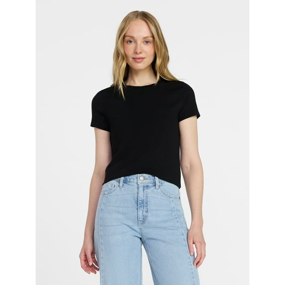 Time and Tru Women's Slim Fit Crewneck Tee with Short Sleeves, Sizes XS-XXXL