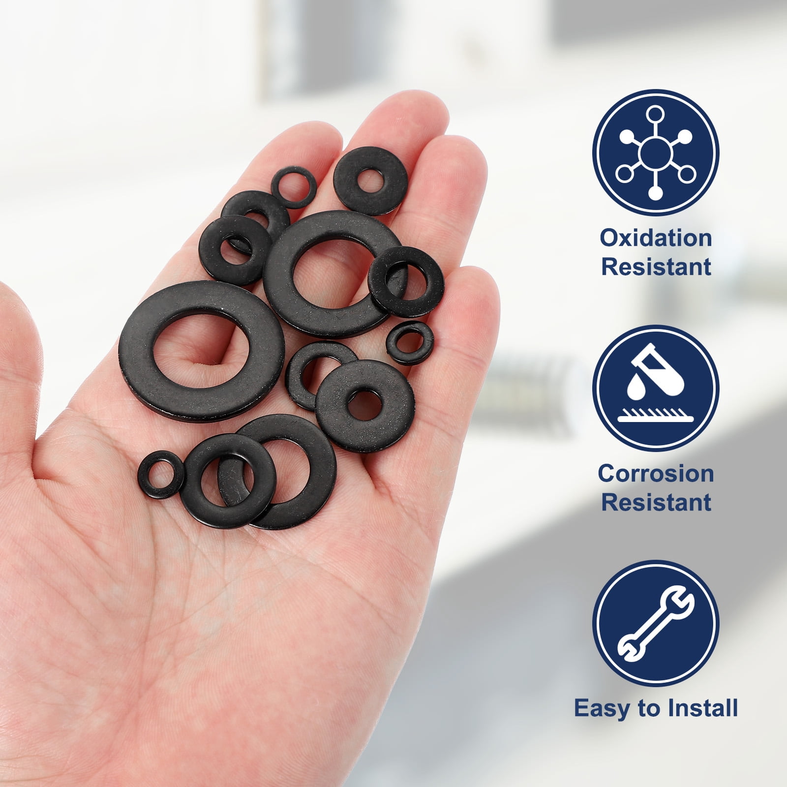120 Pcs Flat Washer for Screws, Stainless Steel Washers 5mm ID x 18mm OD x 1mm Thick for Bolts, Factories Repair, Kitchens, Shops, Black