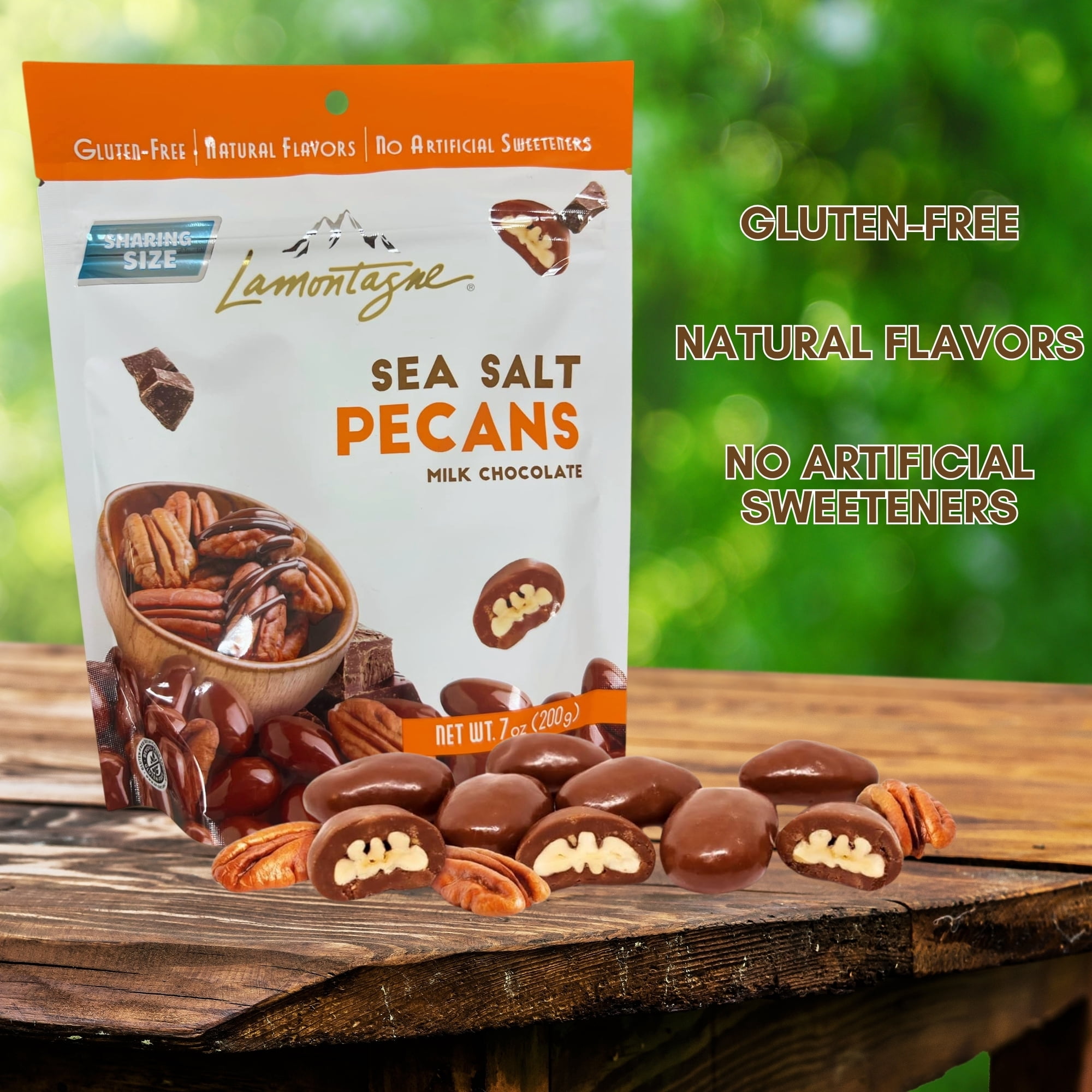 Lamontagne Milk Chocolate Sea Salt Pecans 7Oz 2 Pack, Sweet Salty Snack Gluten-Free Nuts Gift Stuffer