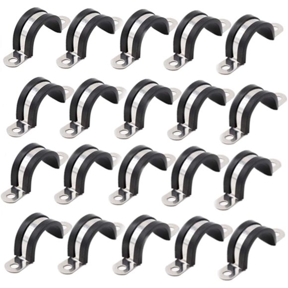 shiyou-Stainless Steel Rigid Pipe Strap Clamp Two Hole Strap U Bracket Stainless Steel Tube Strap Tension Clip Assortment Kit (20 Pack 6mm Fit for Pipe Size: 1/4")