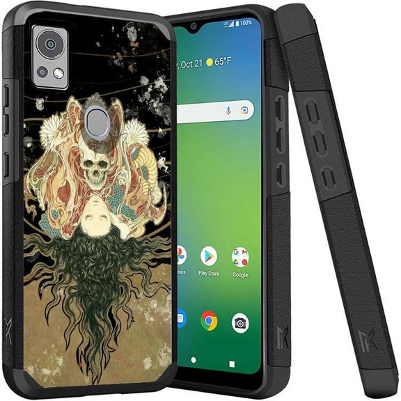 ANJ  Shockproof Dual Layer Slim Hard Case   Tempered Glass Cover Compatible with Icon 5, AT&T Motivate 4 - Demon Kiss