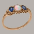 thumbnail image 2 of LBG British Made 18k Rose Gold Natural Opal & Sapphire Womens Anniversary Ring - 33 size options - Size 9, 2 of 5