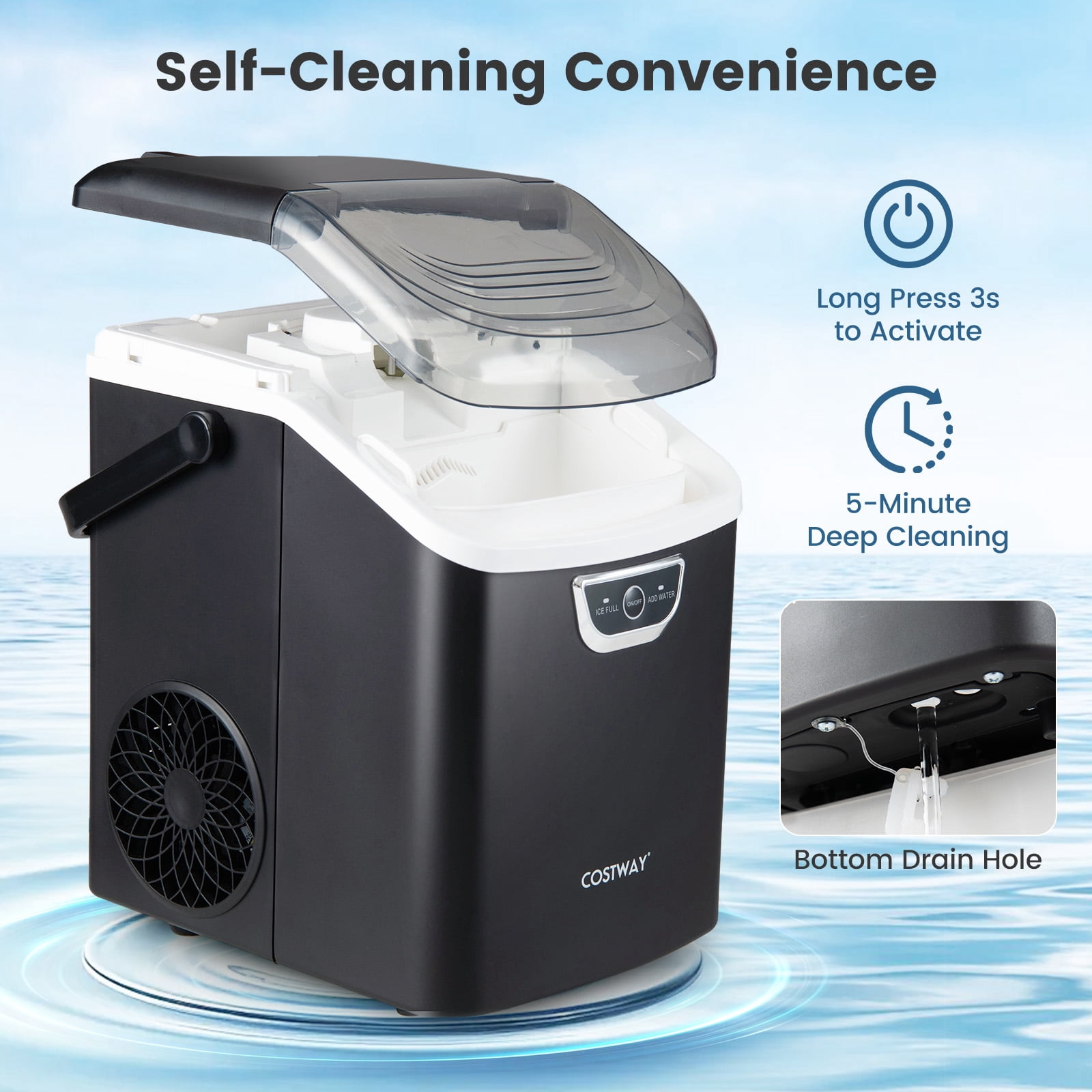 Costway Nugget Ice Maker Countertop with Audible Ice Full Alarm, Ready in 6 Mins for Home Black