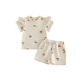 thumbnail image 2 of Toddler Girl Summer Outfits Cherry Print Crew Neck Short Sleeve Tops Elastic Waist Shorts 2Pcs Clothes Set, 2 of 9