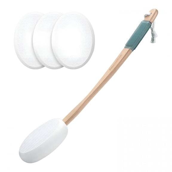 XIRQI Lotion Applicator for Back Feet with 4 Pads 17" Curved Handle White