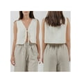 thumbnail image 2 of Rdhnmea Women Cotton Linen Tie Front Tank Tops Sleeveless Tie-up Solid Outwear Summer Gilet Blouse Going Out Tops Streetwear, 2 of 7